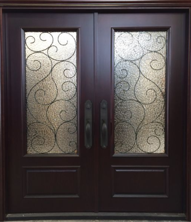 Prefinished Black Oak Door with Grain Texture, Clear Glass, and Durable Construction (HSF-DD-WM)