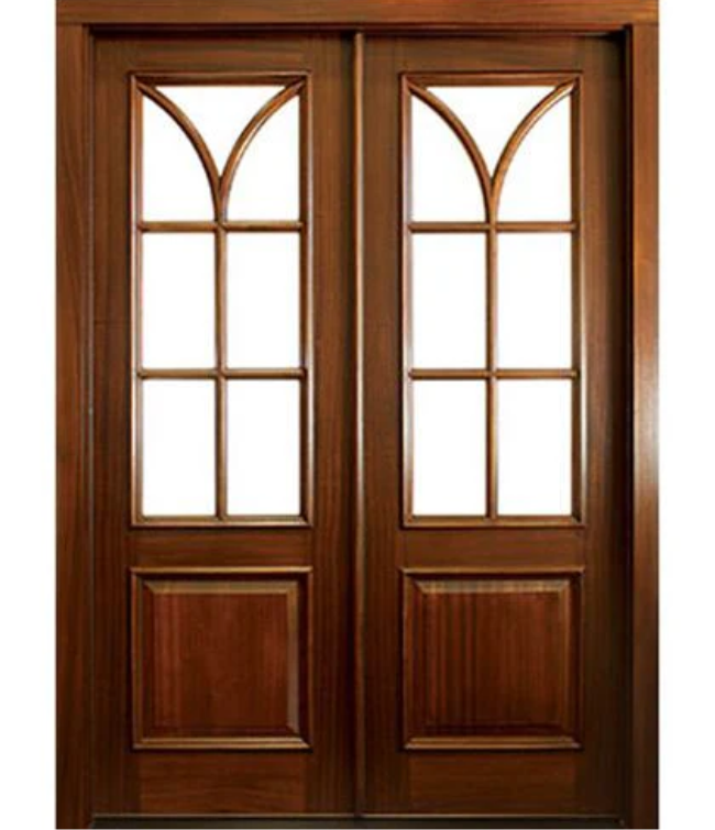 7-Lite Mahogany Double Doors with Panel Bottoms