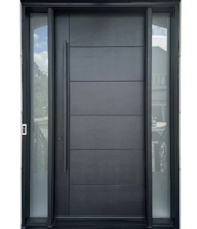 Black Fiberglass Front Door with Frosted Sidelites