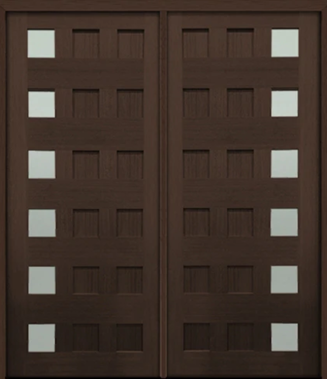 Carlo 6-Lite Left-Hand Modern Mahogany Double Doors – 72×80