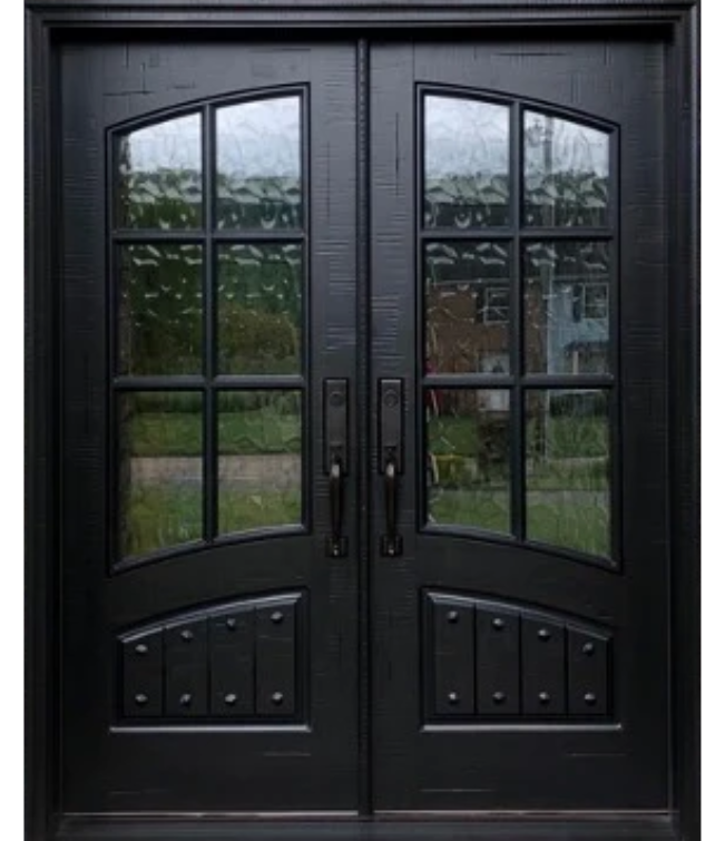 Classic French Double Door with 6 Glass Panels & Eyebrow Glass Top