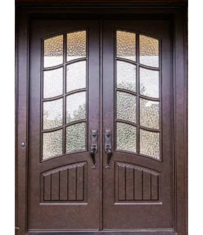 Modern French Double Door with 8 Glass Panels & Bell-Swag Top