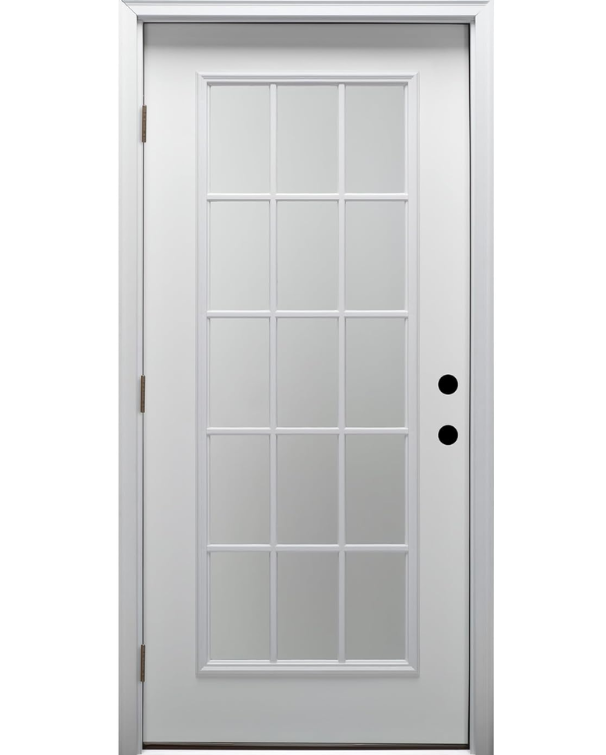 Fiberglass 15-Lite Clear Glass Exterior Door with External Grilles – Primed, 36" x 80"