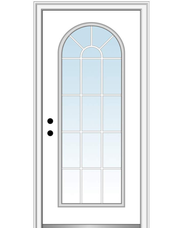 Fiberglass Exterior Door – Full Lite Round Top Clear Glass, Painted, Prehung
