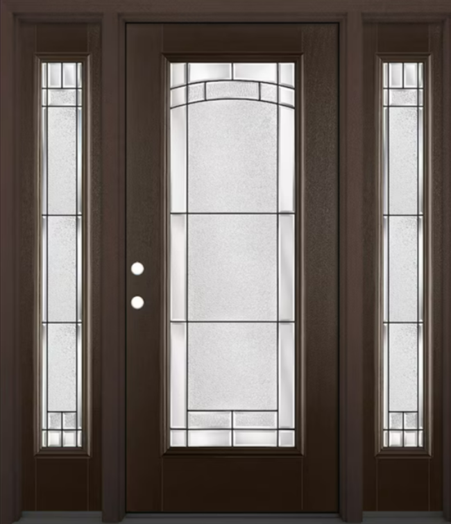 Full-Lite Fiberglass Front Door with Sidelites – Walnut Finish