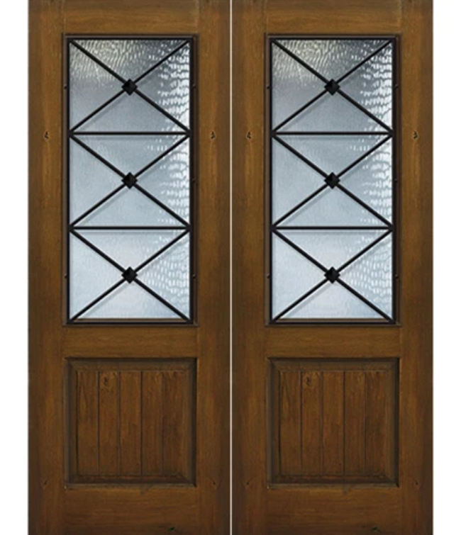 2/3-Lite Republic Fiberglass Double Entry Doors – Knotty Alder Grain, 96″