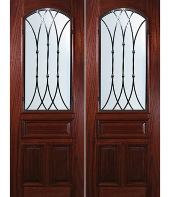 Mahogany Arch-Lite Double Doors with Warwick Iron Grille