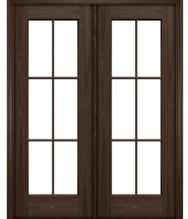 Mahogany Double Entry Doors with 6-Lite Glass
