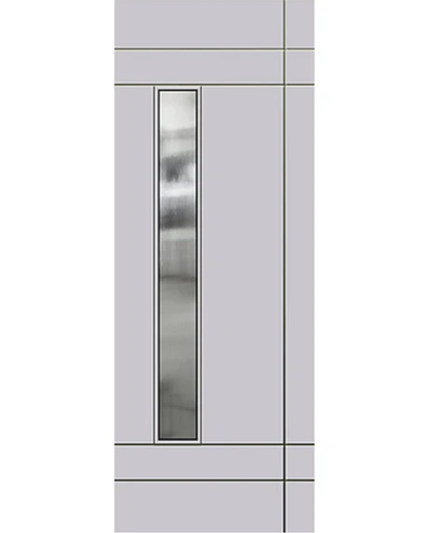 Modern Smooth Fiberglass Entry Door with Vertical Glass Panel