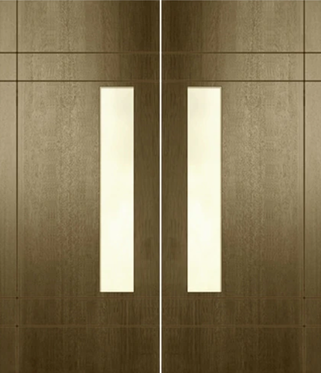 Pair of 80" Tall Modern Mahogany Exterior Doors with Vertical Lites