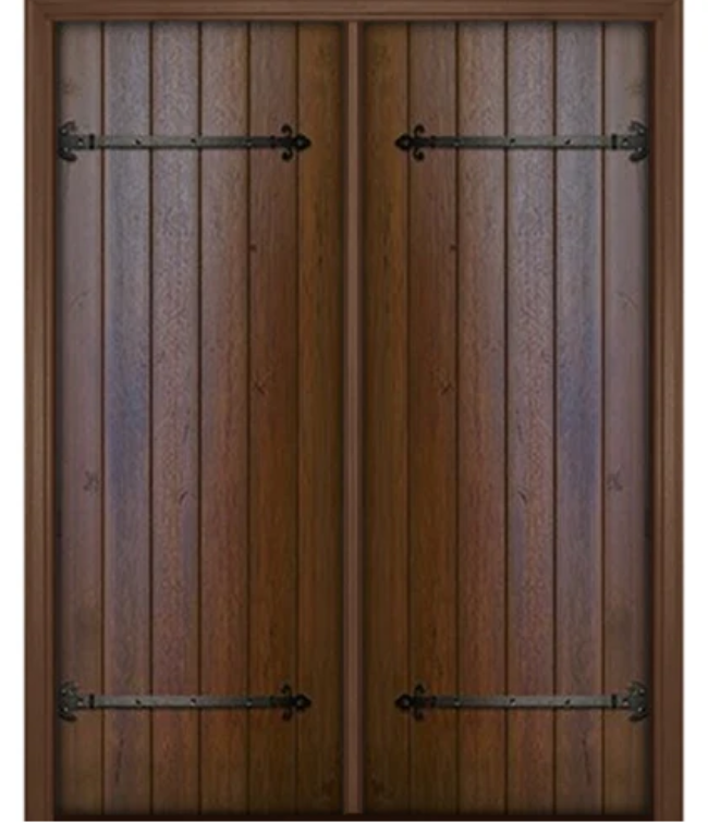 Portobello Mahogany Square-Top Plank Double Door with Decorative Florentine Straps