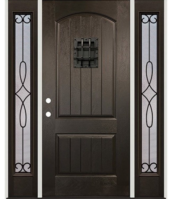 Rustic Fiberglass Entry Door with Sidelites & Speakeasy