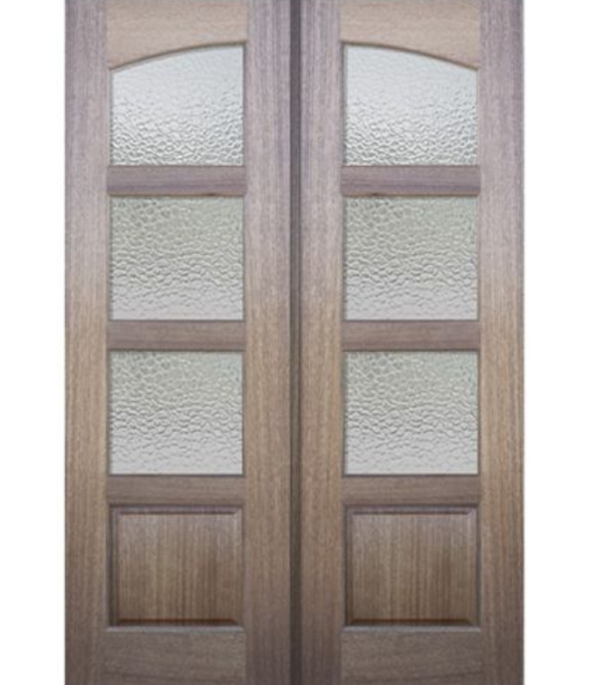 96" Tall 3 Lite 1 Panel Mahogany Exterior Double Doors