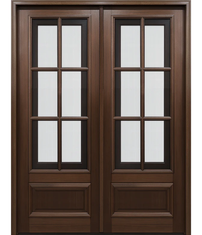 8'0" Tall 6-Lite TDL Mahogany Double Entry Door with Built-in Screens and Operable Windows