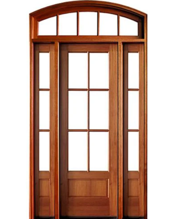 Traditional Mahogany 6-Lite TDL Entry Door with Sidelites & Arch Transom