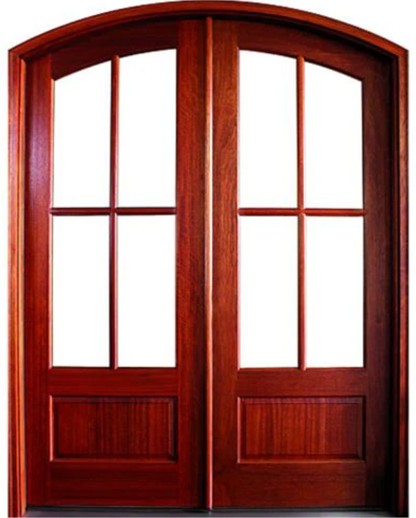 Traditional Mahogany Arch-Top 4-Lite Double Door