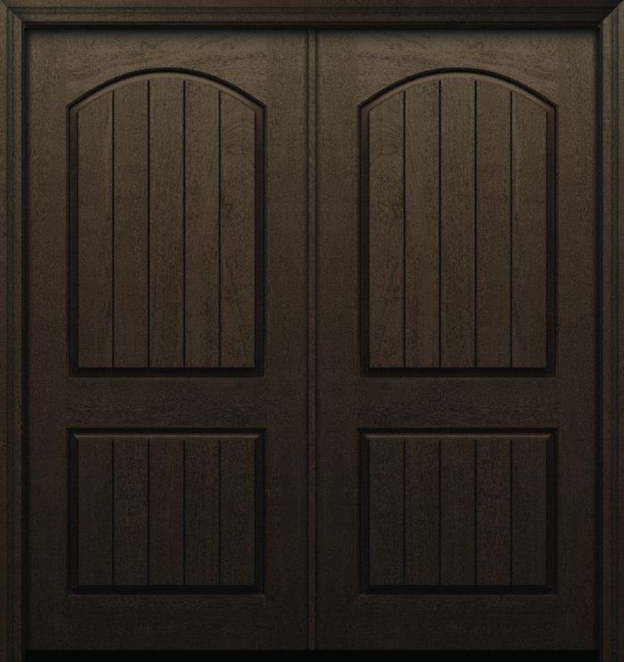 80" 2 Panel Arch Plank Rustic Fiberglass Double Door