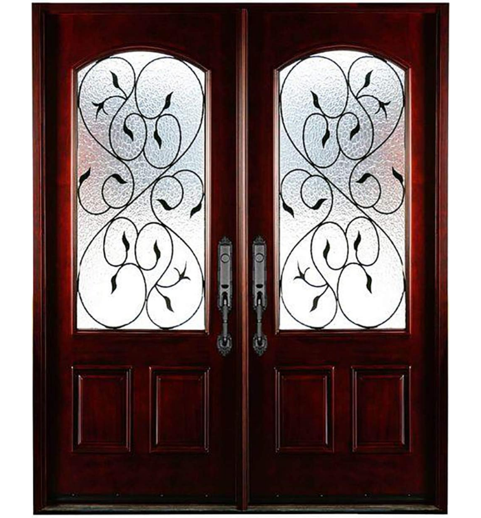 wood-double-exterior-door-triple-glazed-glass-prehung