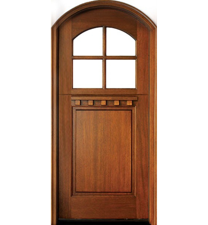 80" Craftsman Mahogany 1 Panel TDL 4 Lite Arched Single Door/Arch Top, Dutch Door