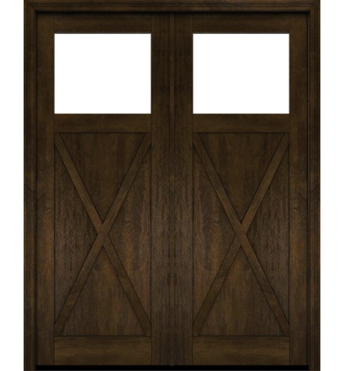 Craftsman Shaker Double Exterior Door with X-Panel (Top View, with Sidelites)