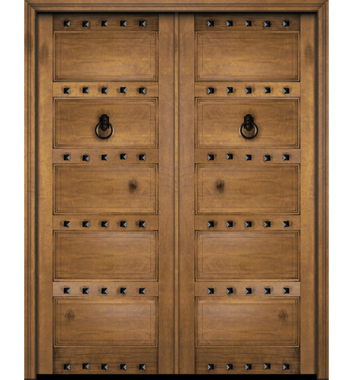 Double 5-Panel Rustic Old-World Mahogany Door with Clavos