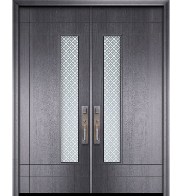 Double Santa Barbara Mahogany Contemporary Exterior Door with Metal Grid (96″)