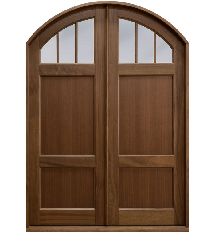 “Grande Double Mahogany Entry in Earth Finish with Clear Panels”