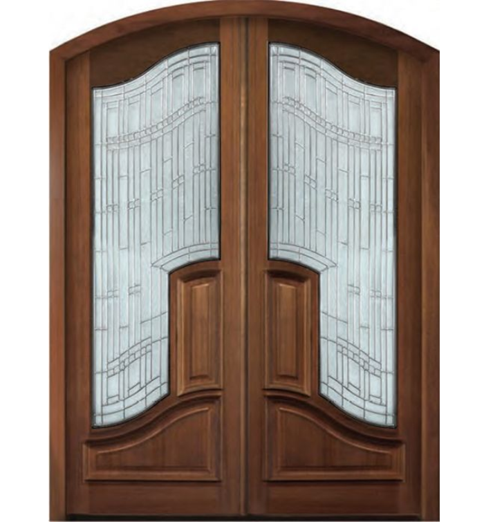 Hampshire Mahogany Arch-Top Double Exterior Door with Tessera Glass