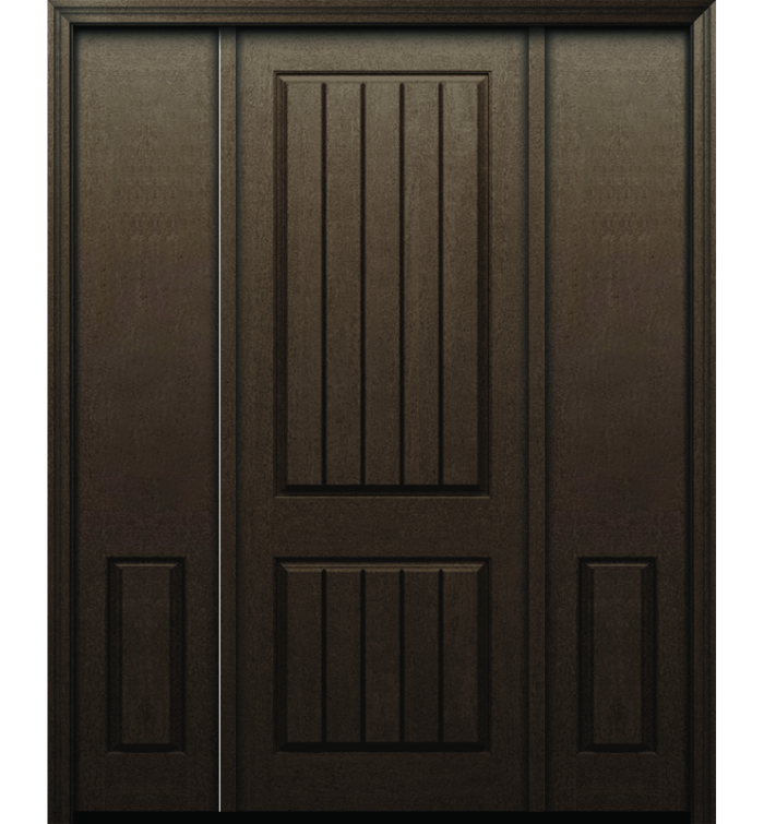 Rustic Fiberglass V-Groove Double-Height Door with Sidelites