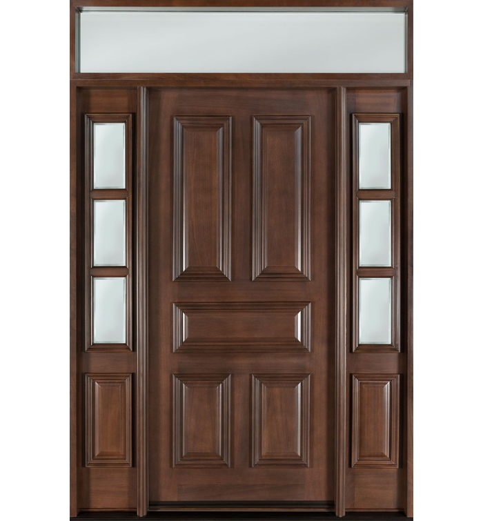 Traditional Mahogany Single Door with 2 Sidelites & Transom