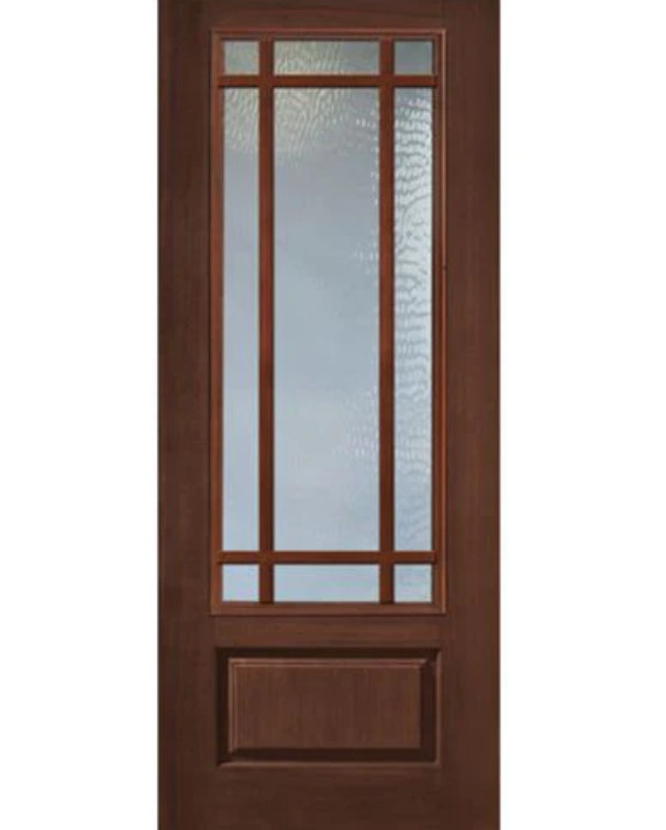 1-Panel 9-Lite Simulated Divided Lite Fiberglass Entry Door – Mahogany-Grain