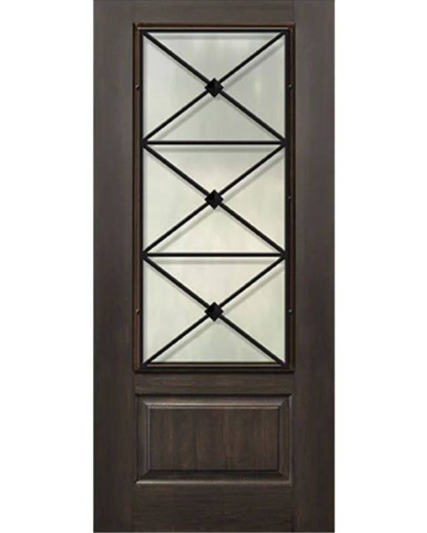 1-Panel 3/4-Lite Fiberglass Entry Door with Wrought Iron Grille
